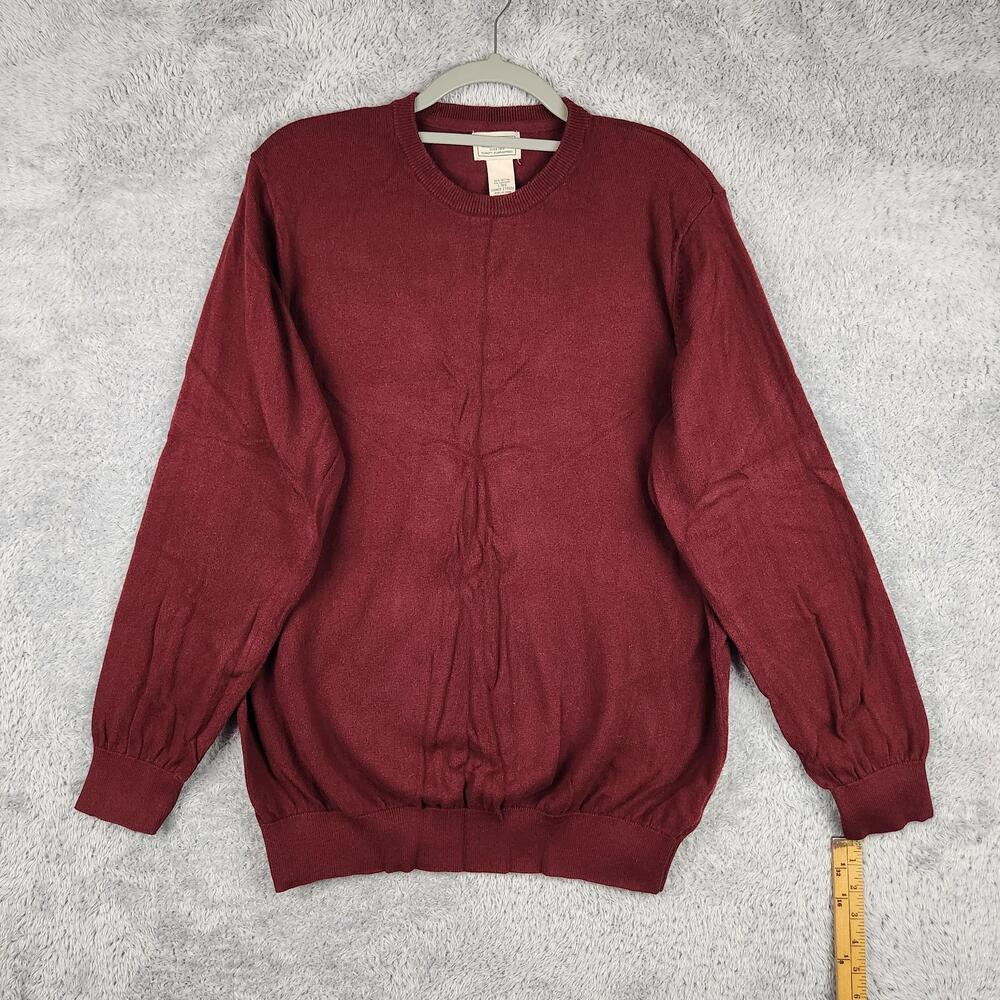 L.L. Bean Sweater Mens Large Burgundy Cotton Cashmere Crewneck Knit Pullover